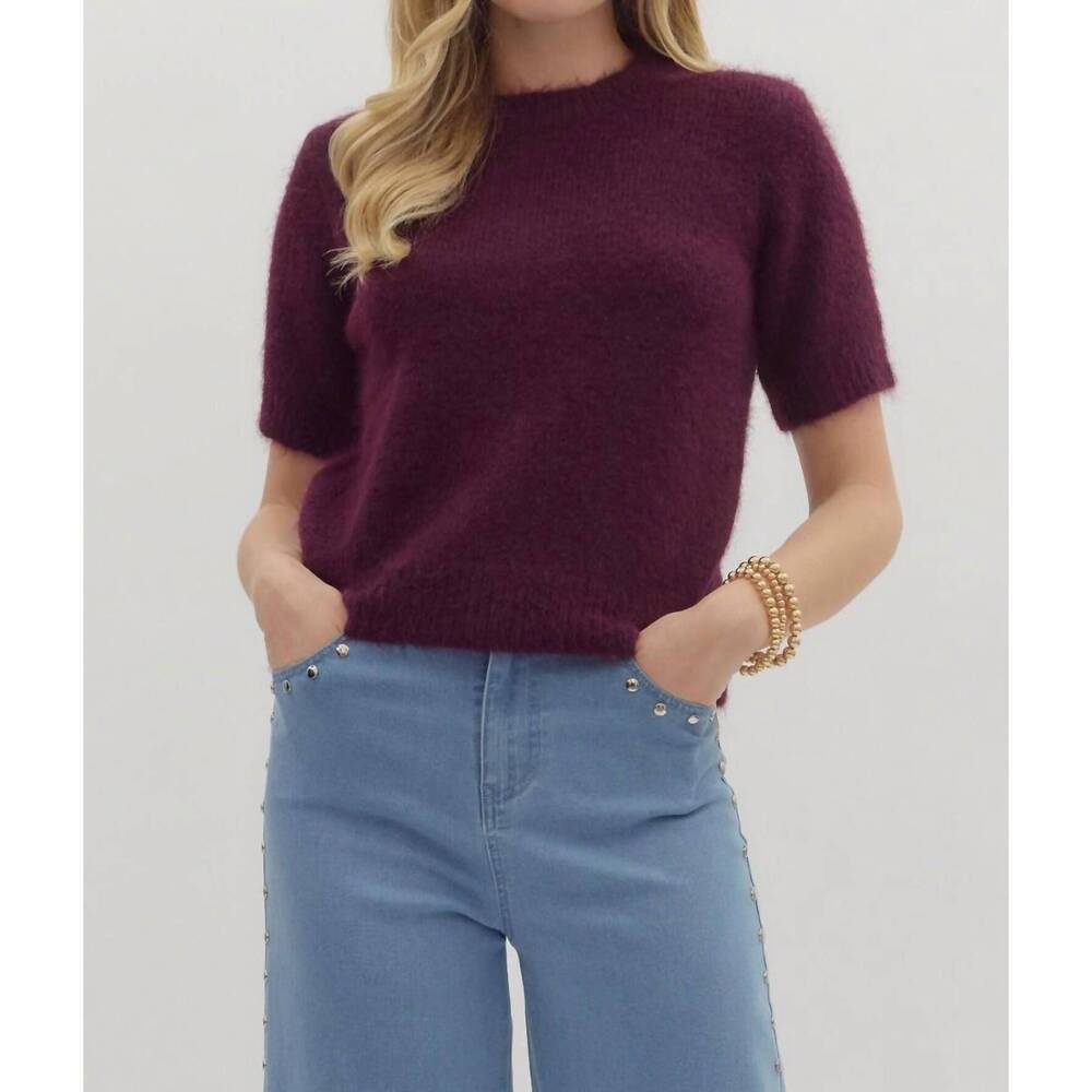 NEW ENTROUSA sophie short sweater in burgundy